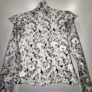 Tuckernuck Gray Gardens Bowden Top XS Monochrome Floral Ruffle High Neck shirt